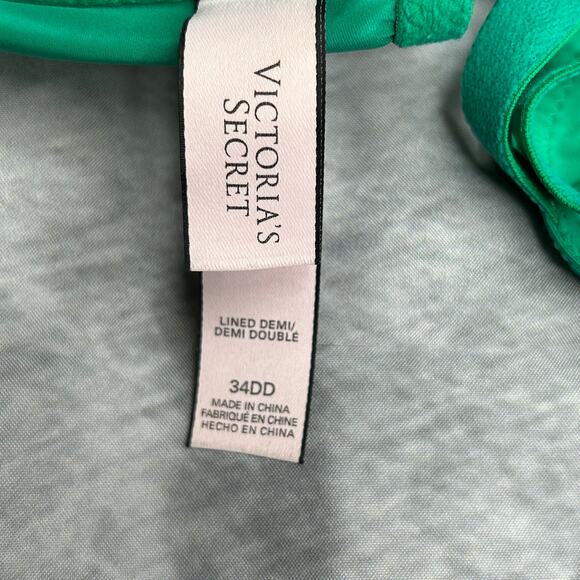 Victoria's Secret Bra 34DD Underwire Green Front Opening Fancy Back Strap Lined - Picture 4 of 5